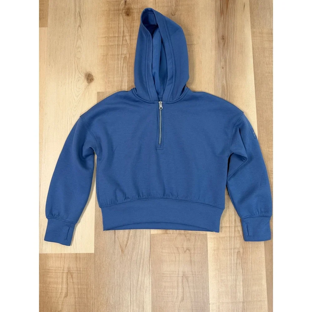 Abercrombie Kids YPB Blue Quarter Zip Hoodie Cropped Sweatshirt Size 9/10